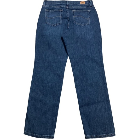 LEE Women’s Relaxed Fit Straight Leg Mid Rise Dark Blue Jeans SZ 10P Petite - Picture 4 of 10